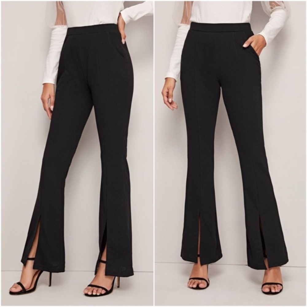 Classic Black Slit hem flared Minimalist pants